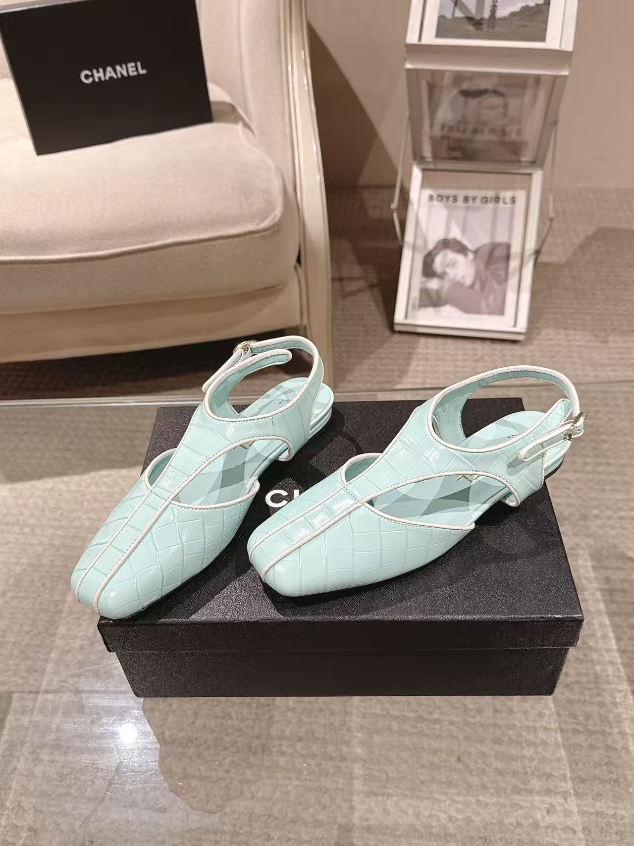 CC 26S Square-Toe Slingback Flats Detail Leather 148811