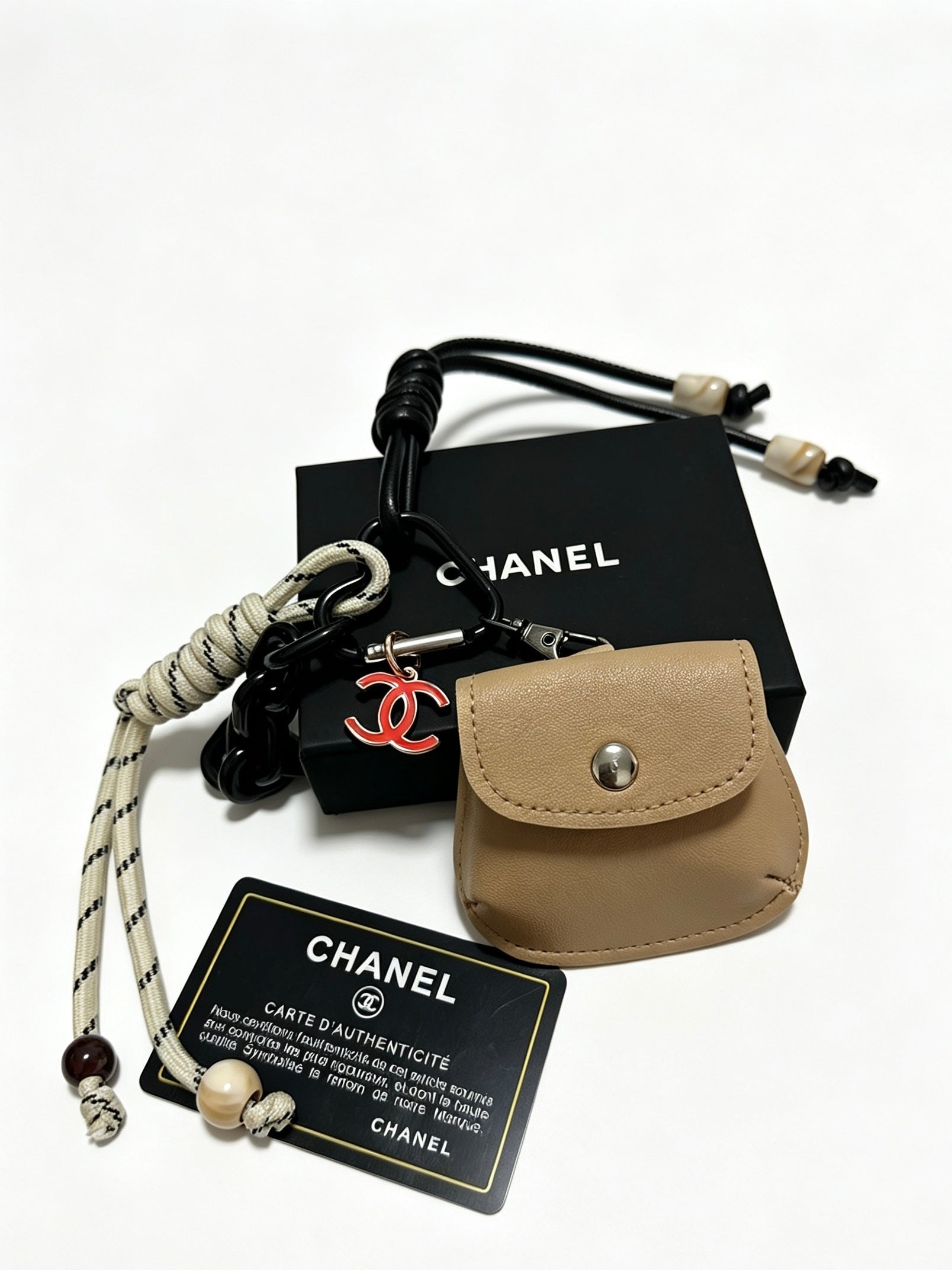 CC Mini Bag Charm With Chain And Braided Rope