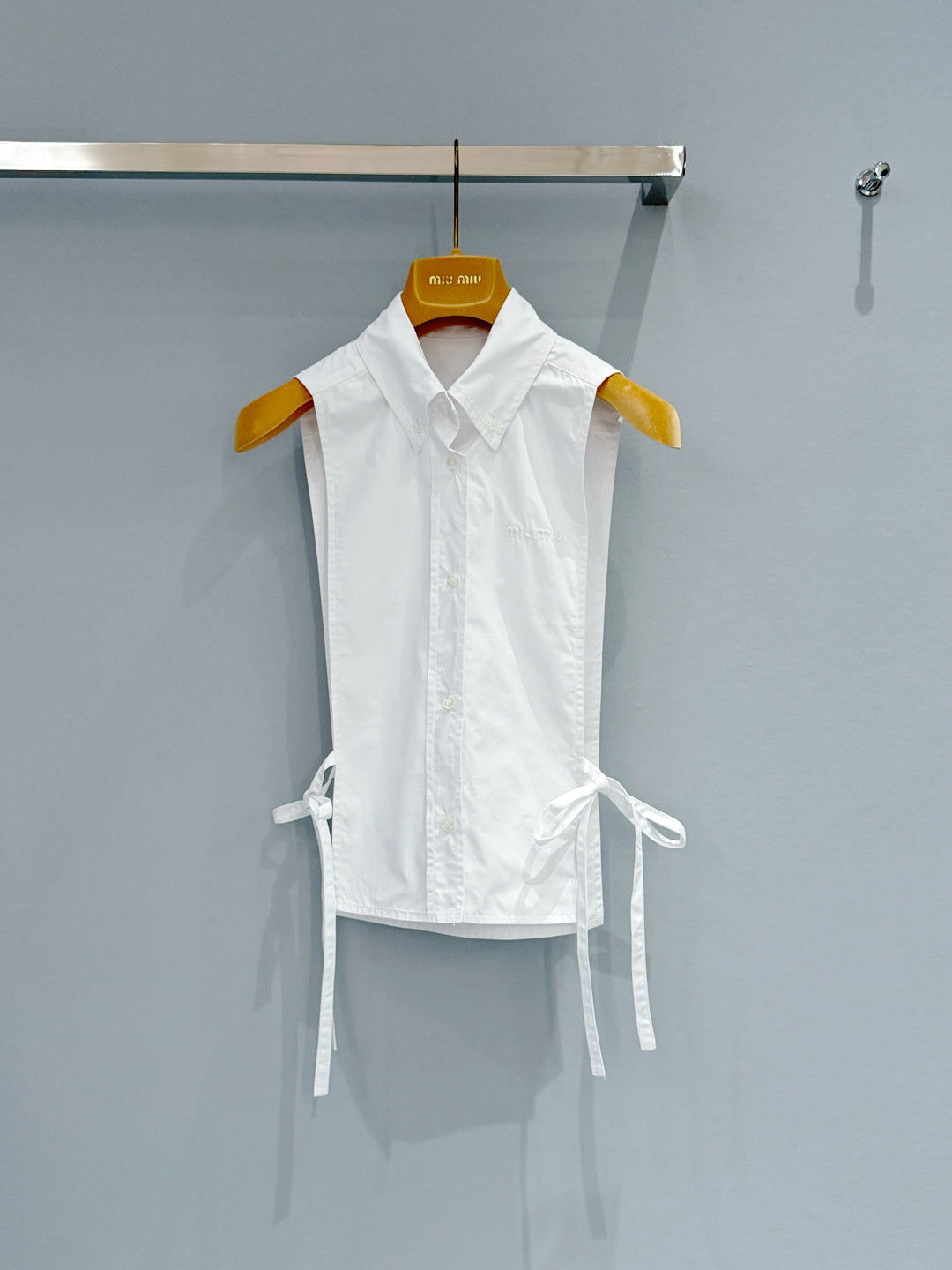 Miu Miu 26 Sleeveless Tie-Waist Shirt in Cotton