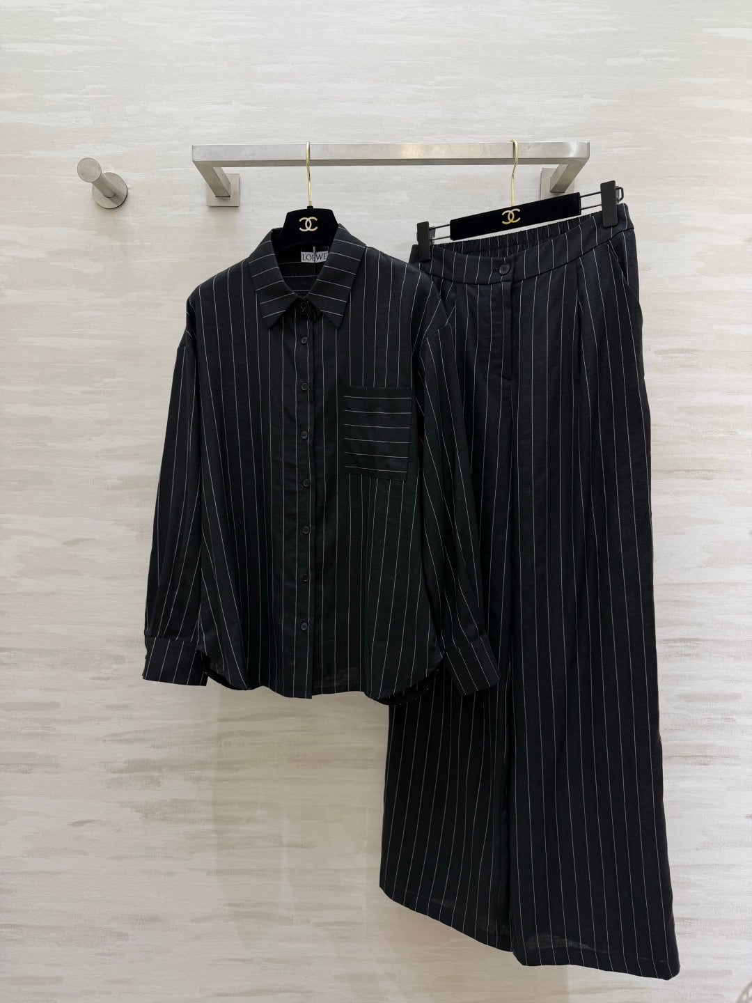 Loew 26 Classic Black and White Striped Suit in Linen Blend Fabric