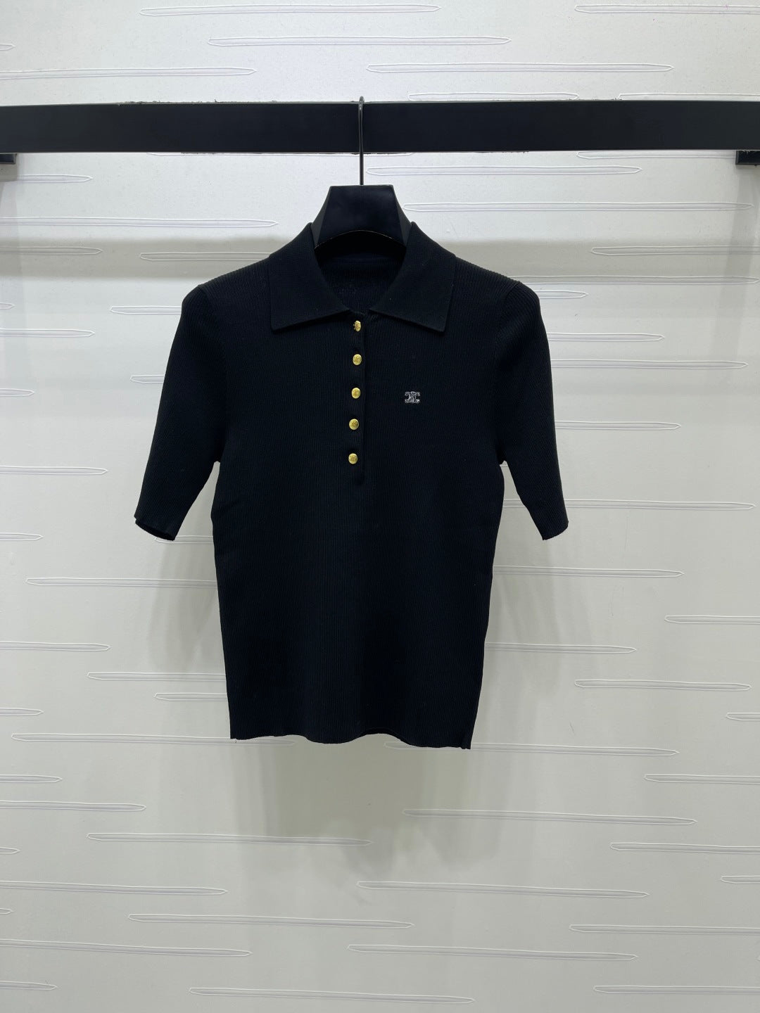 CL Striped Knit Collared Short-Sleeve Shirt in Tencel