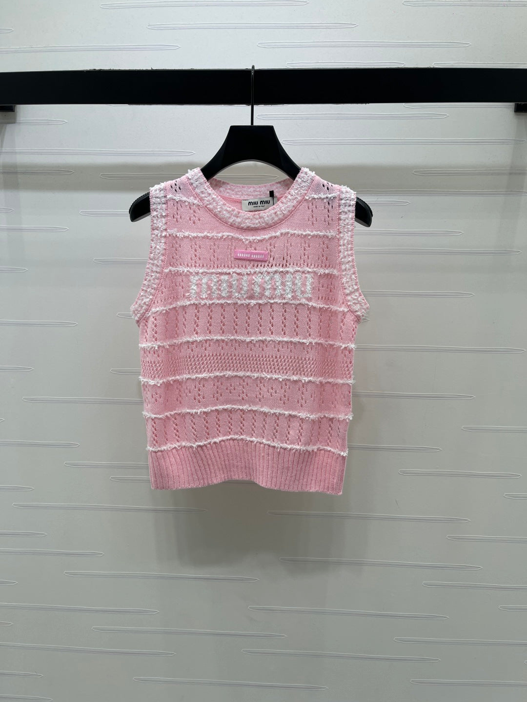 Miu 26 Crew Neck Striped Knit Vest in Nylon