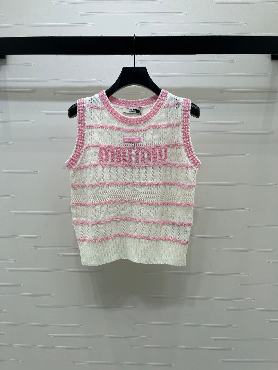 Miu 26 Crew Neck Striped Knit Vest in Nylon