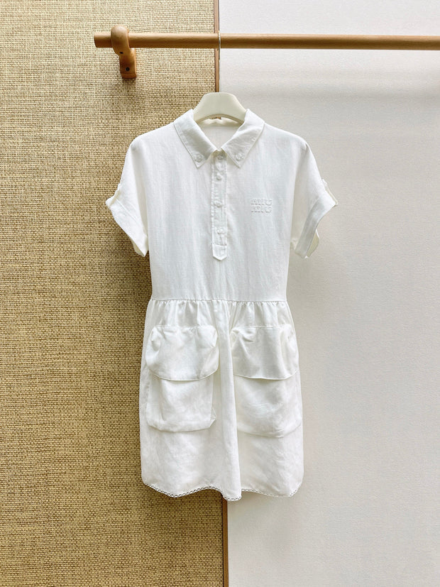 Miu 2026 Workwear Pocket Shirt Dress Cotton 514120