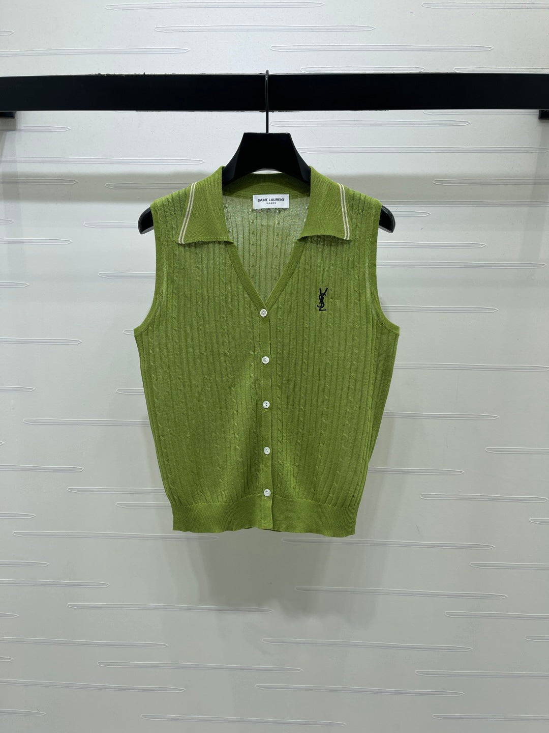 YSL Collared Knit Vest Spun Silk Linen 397453
