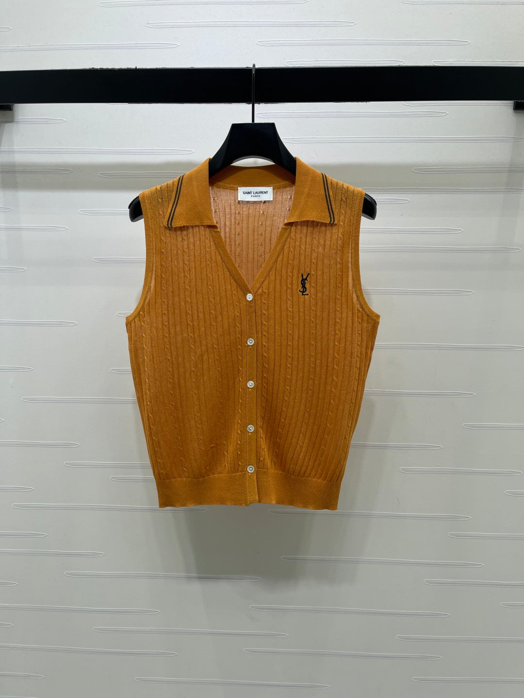 YSL Collared Knit Vest Spun Silk Linen 397453