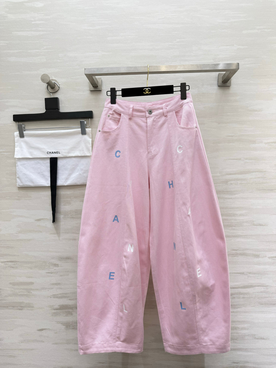 CC Embroidered Letter Wide-Leg Jeans Denim 415961