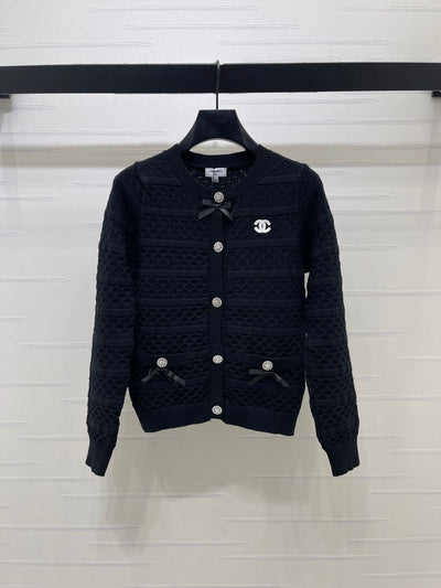 CC 2026 Ribbon Cardigan Black And White Wool 427250