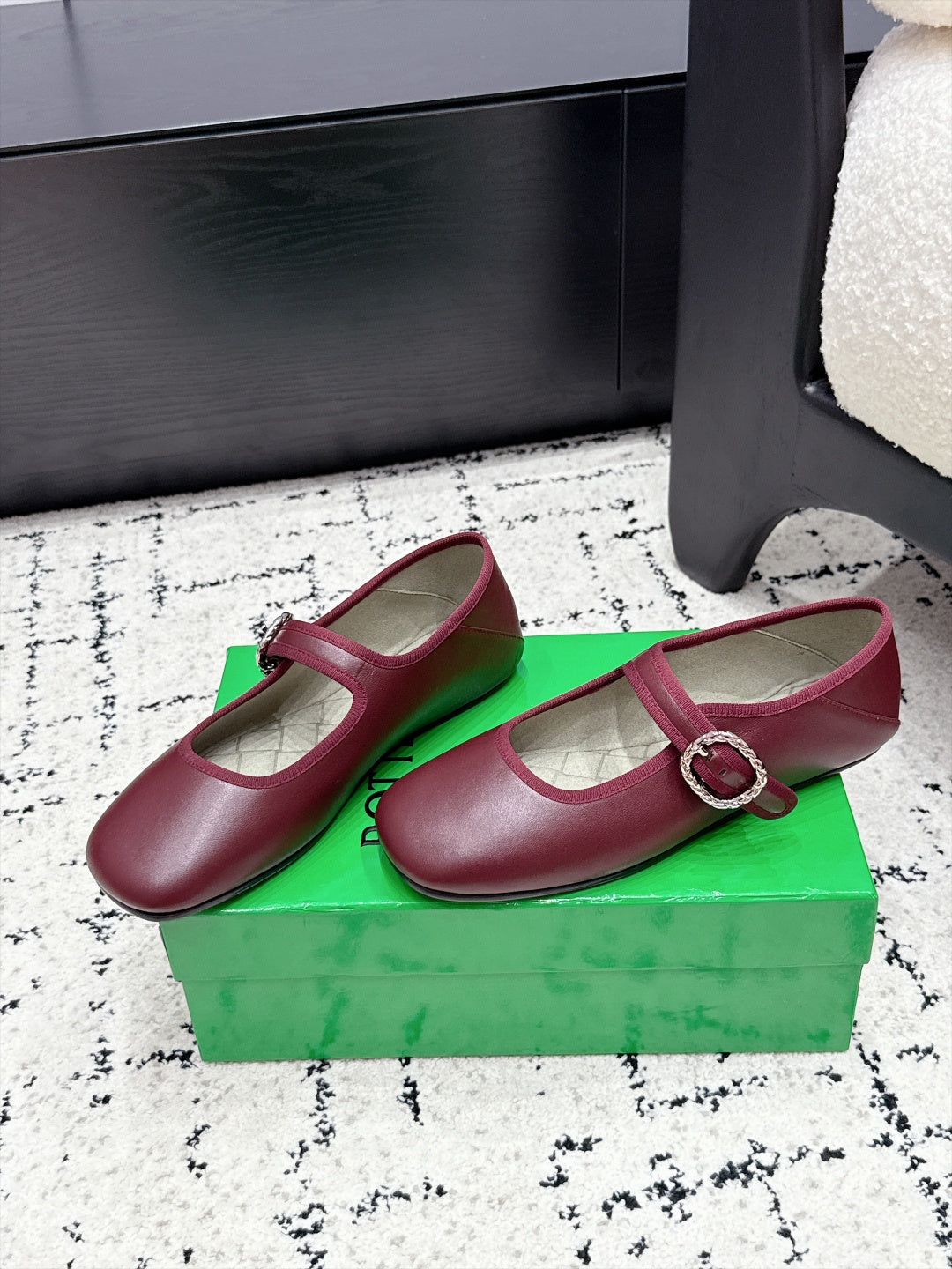 BV 26W Mary Jane Flats Square Toe Buckle Strap Leather 139792