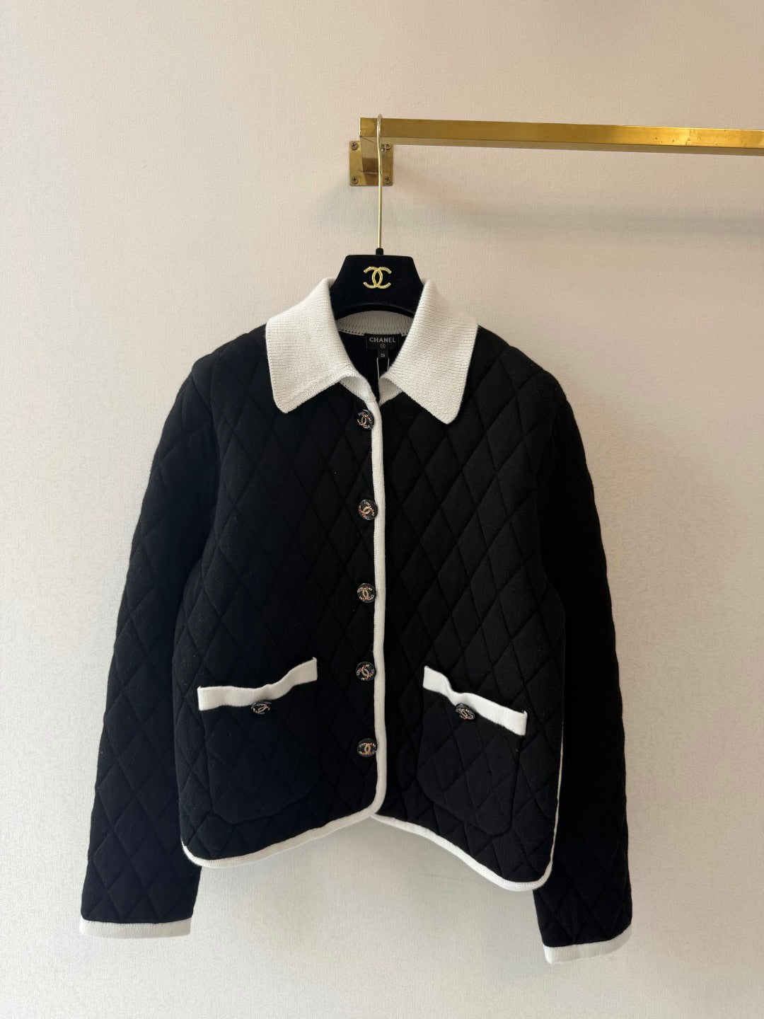 CC 26S Diamond Jacket Contrast Collar Patch Pockets Cashmere 433534