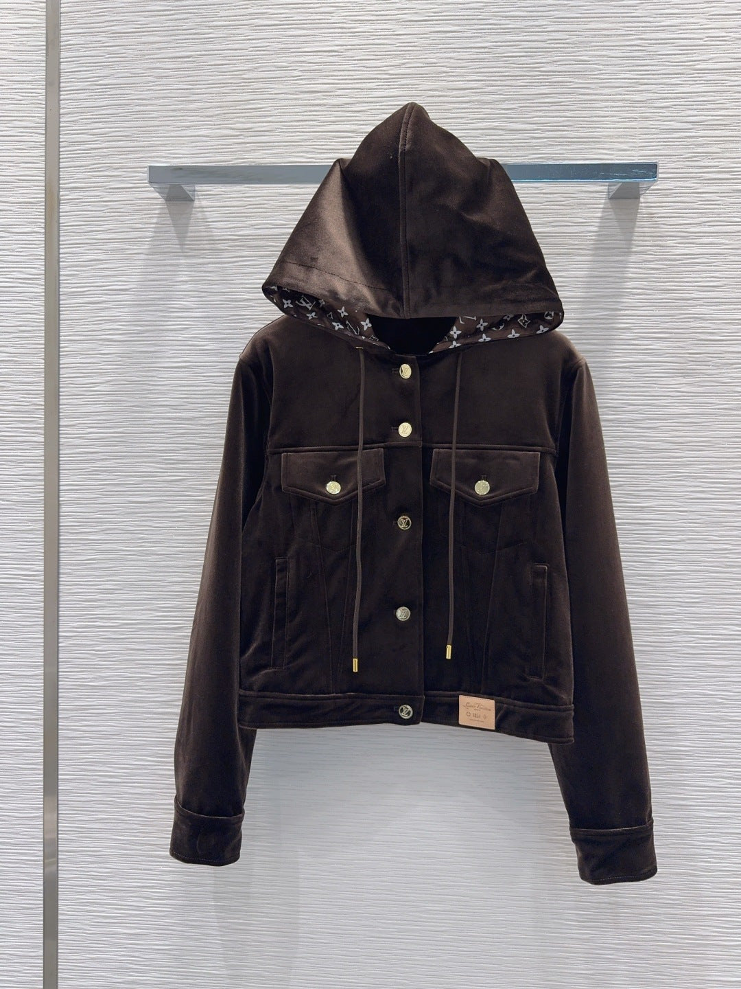 LV 26FW Hooded Velvet Jacket Monogram Hood Polyester 436390