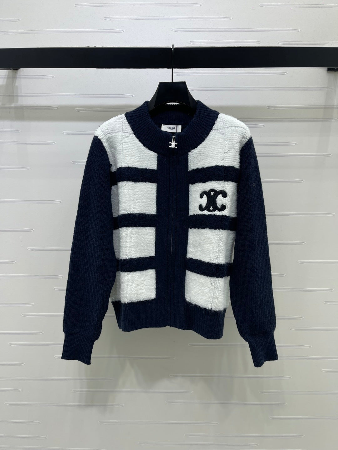 CE 26FW Striped Stand-Collar Cardigan Jacket Knitwear Wool 446577