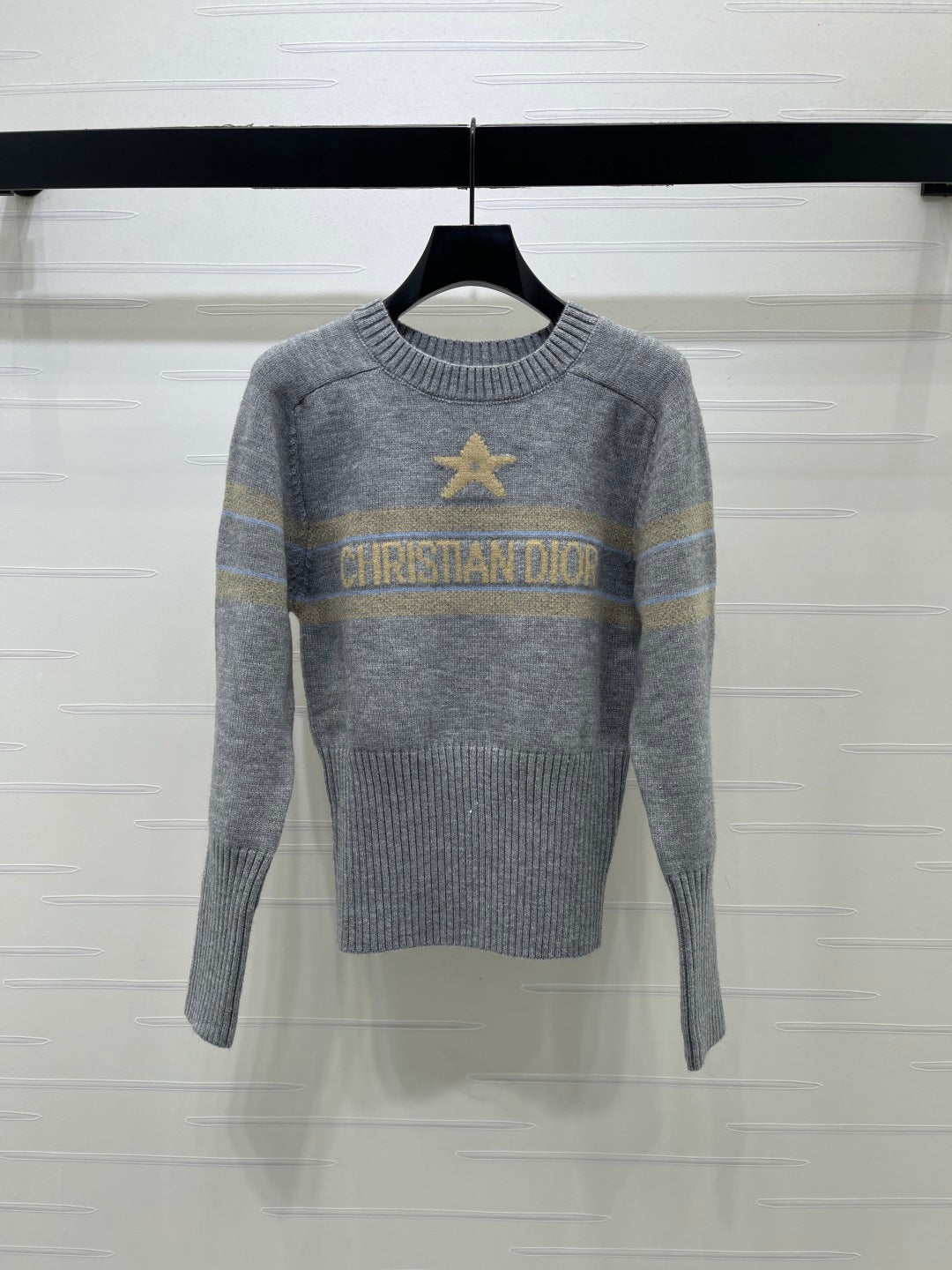 CD 26FW Crewneck Sweater Letter Crochet and Star Jacquard Wool 446536