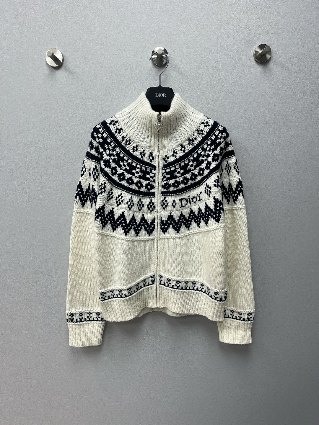 CD 26FW Fair Isle Jacquard Zip-Up Knit Vest High Neck Wool 446671