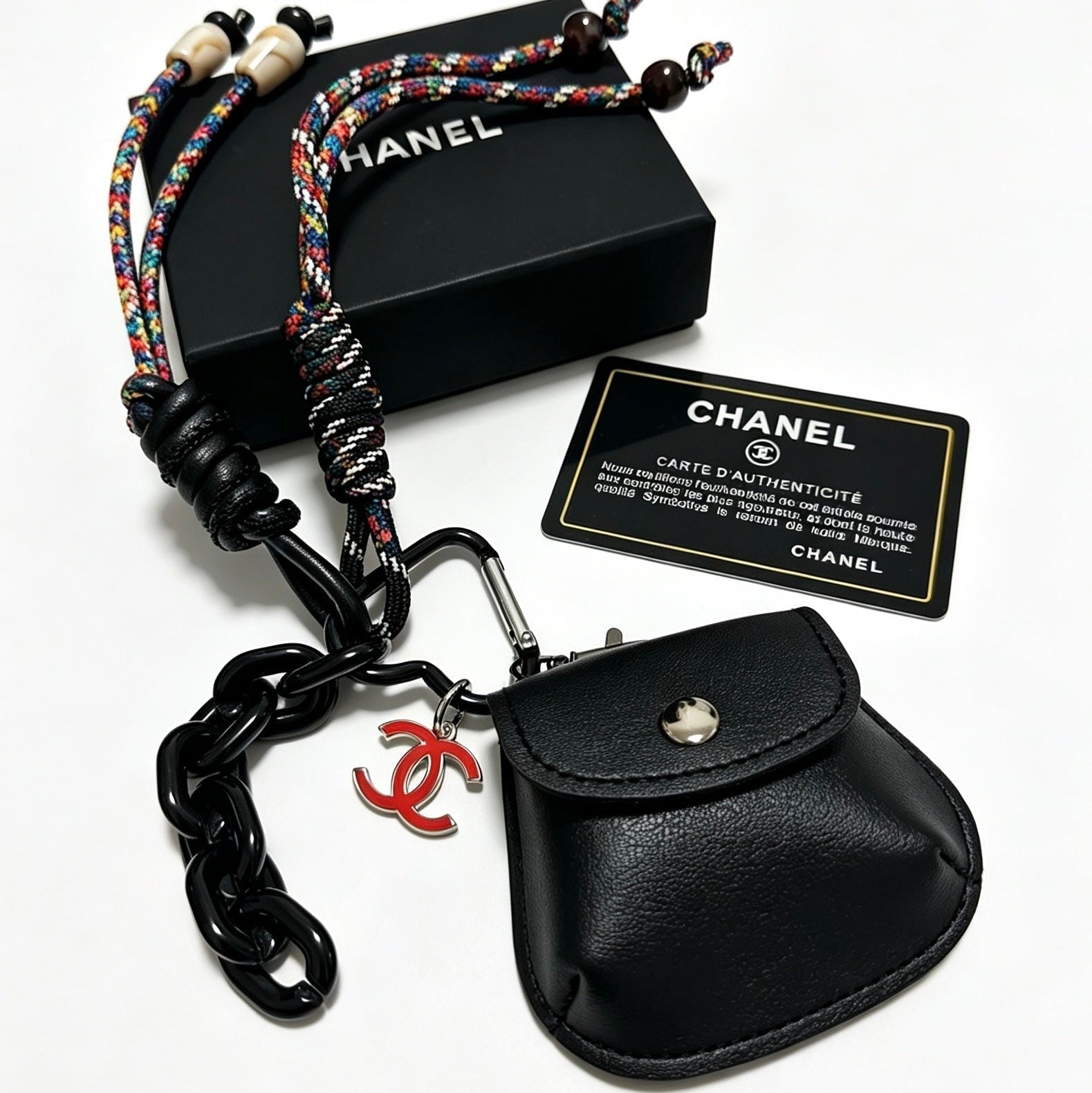 CC Mini Bag Charm With Chain And Braided Rope