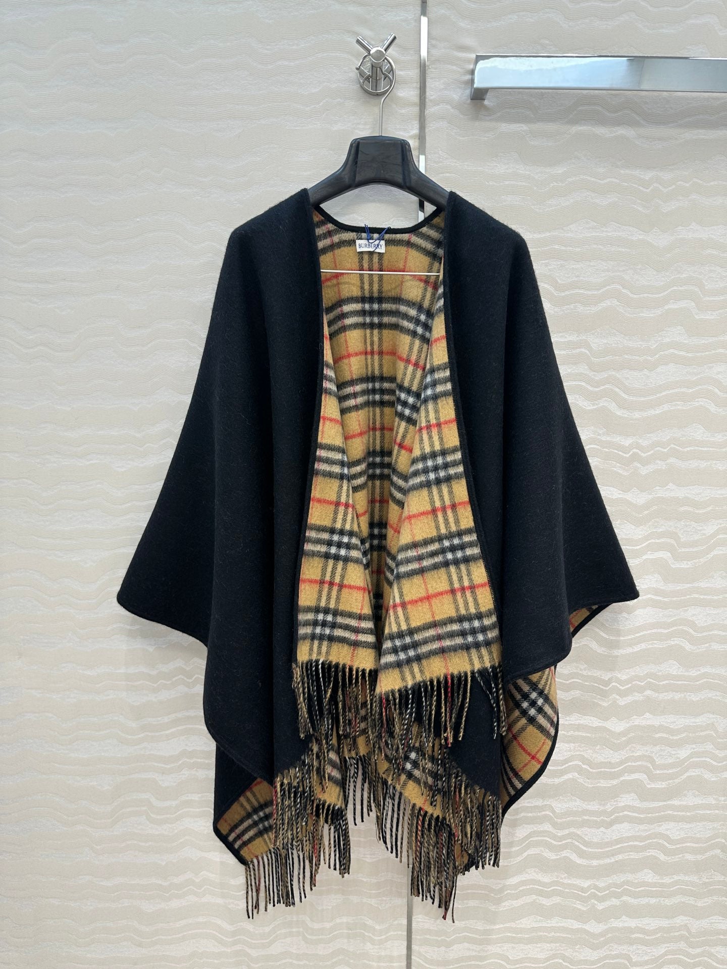 BBR 26S Reversible Check Fringe Poncho Cape 440912