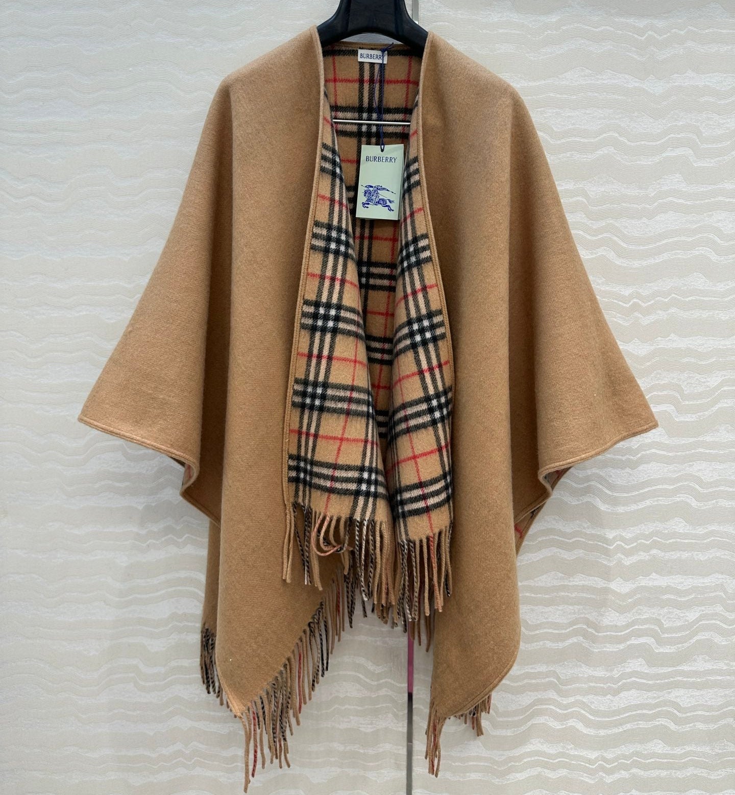BBR 26S Reversible Check Fringe Poncho Cape 440912