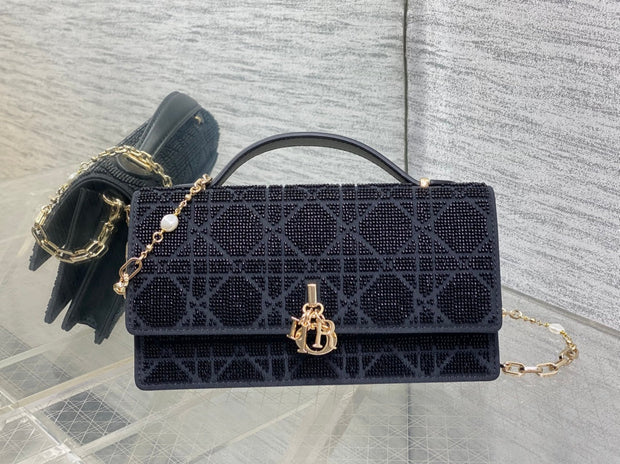 CD 2026 Microbead-Embroidered Bag 21cm Cotton Leather 355271