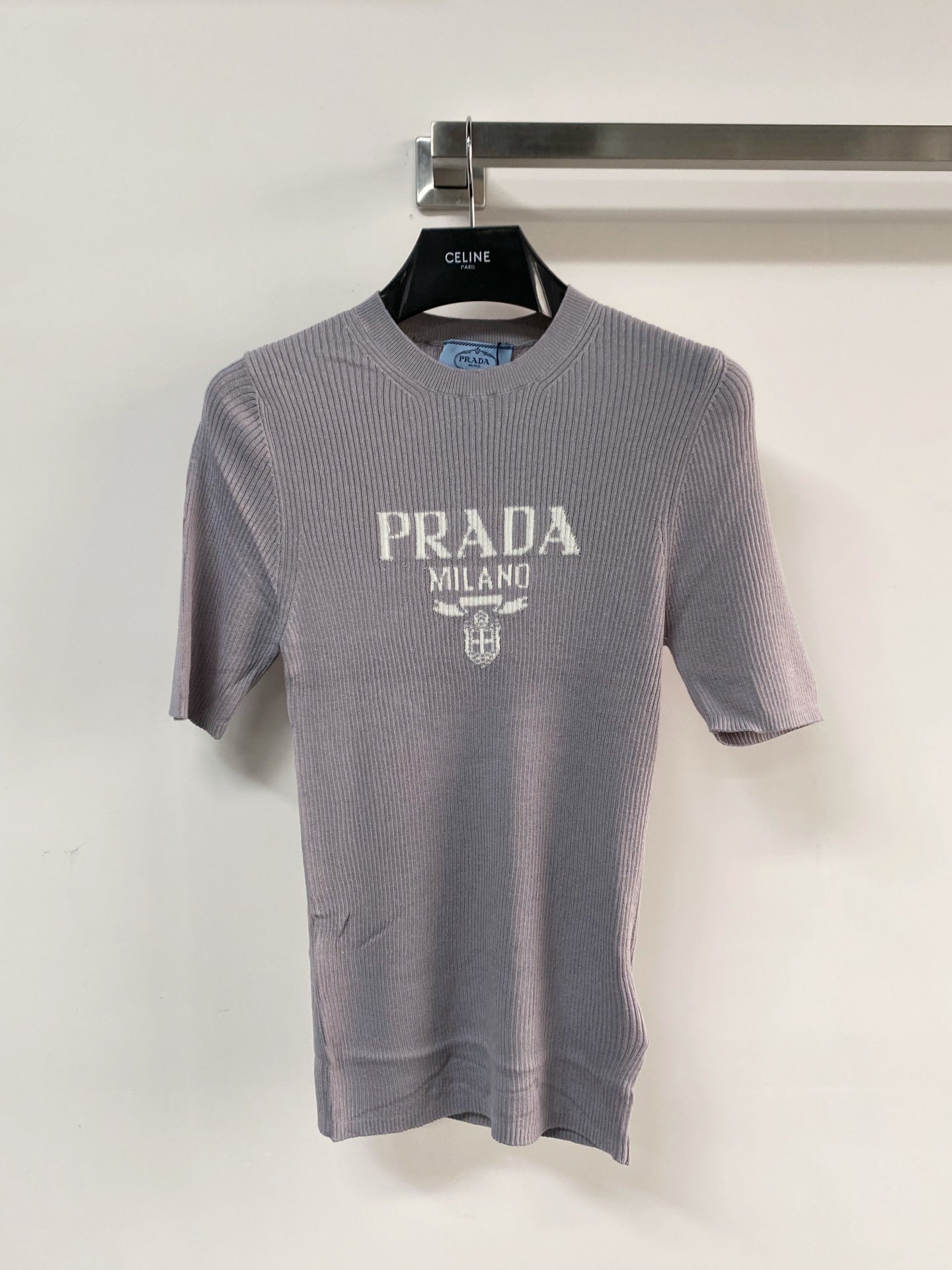 Prada Seven-Color Short-Sleeve T-Shirt with Logo in Wool