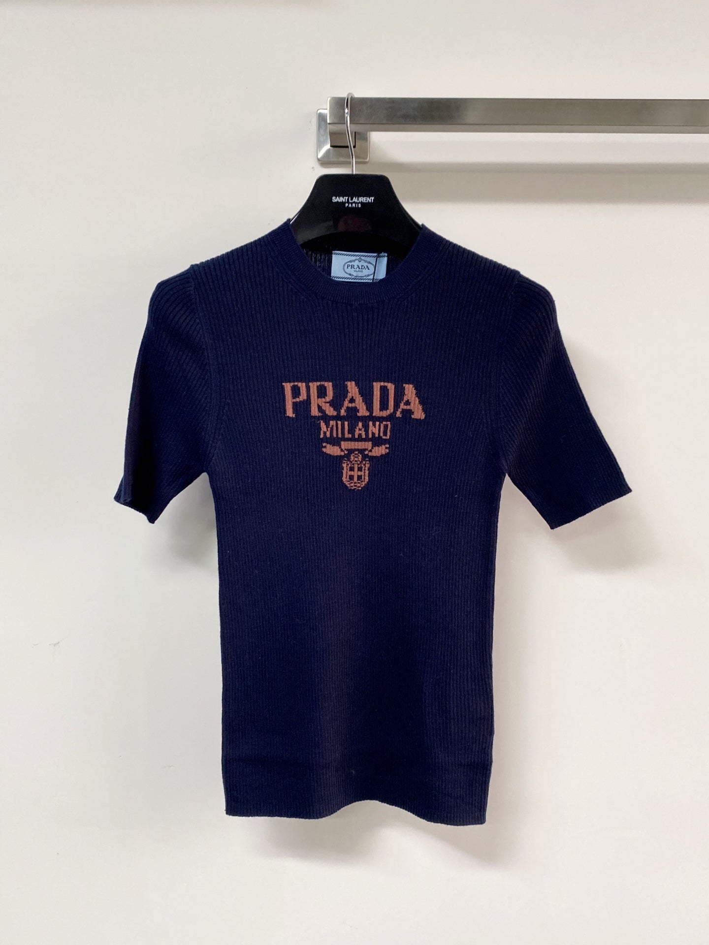 Prada Seven-Color Short-Sleeve T-Shirt with Logo in Wool