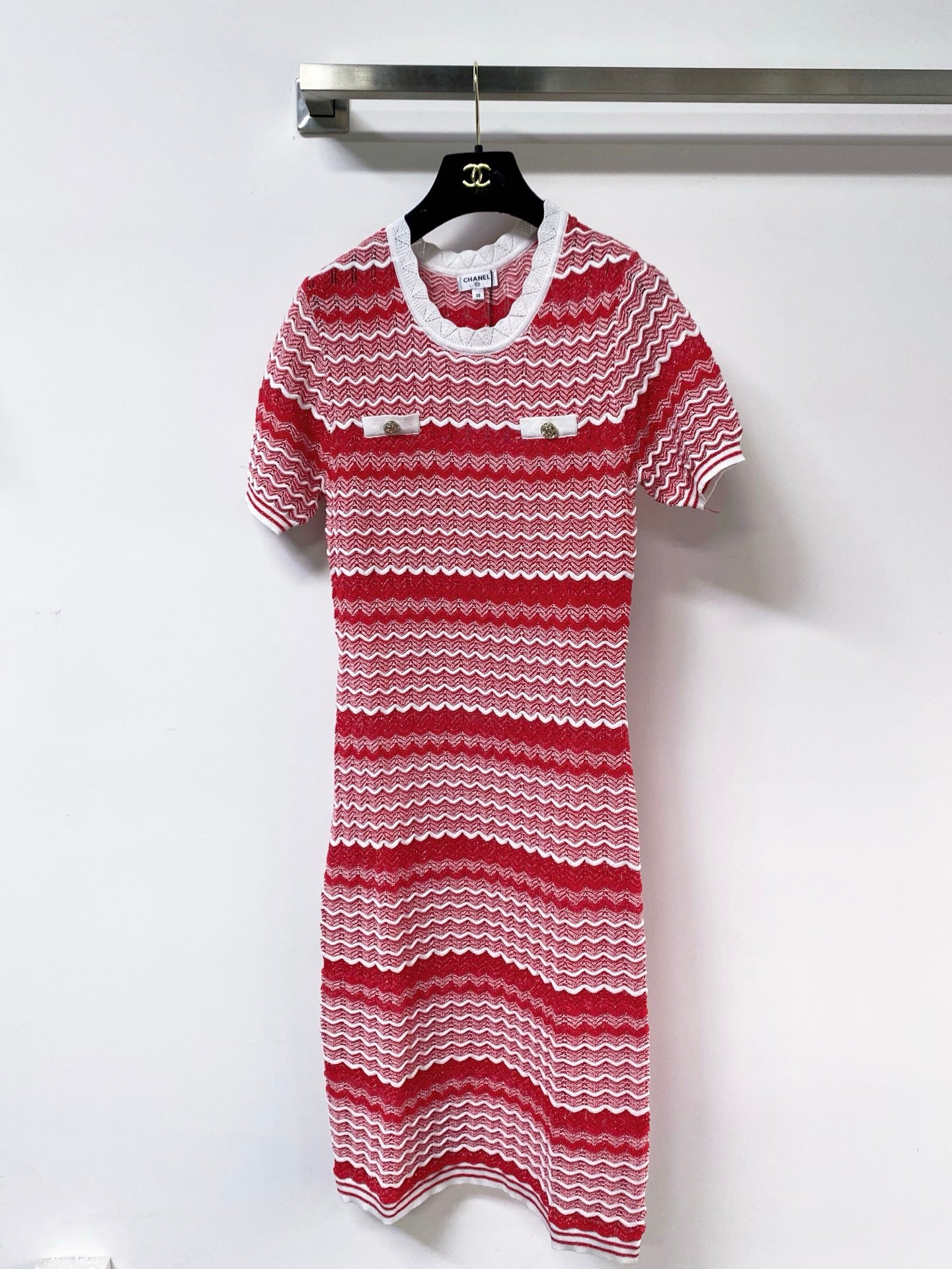 Chanel Three-Color Short-Sleeve Dress in Tencel
