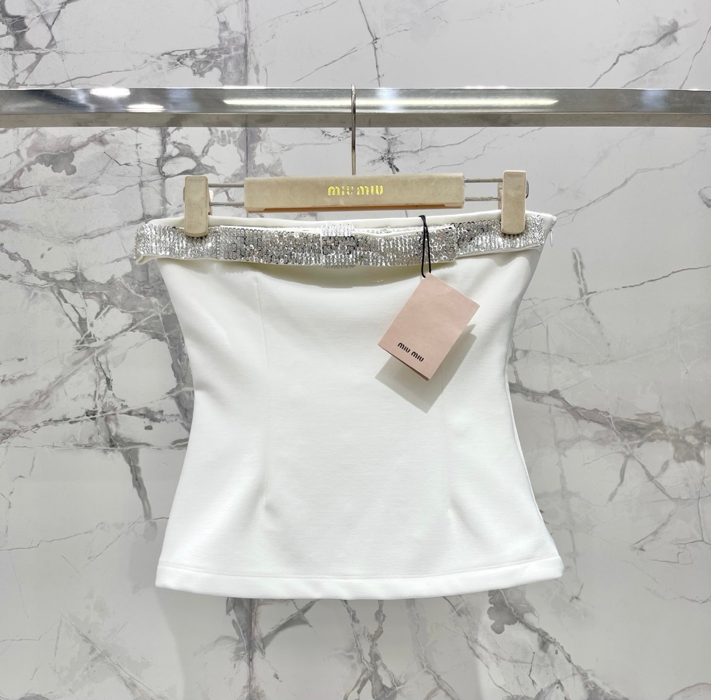Miu Heavy-Duty 3D Cut Sequined Bandeau Top in Cotton