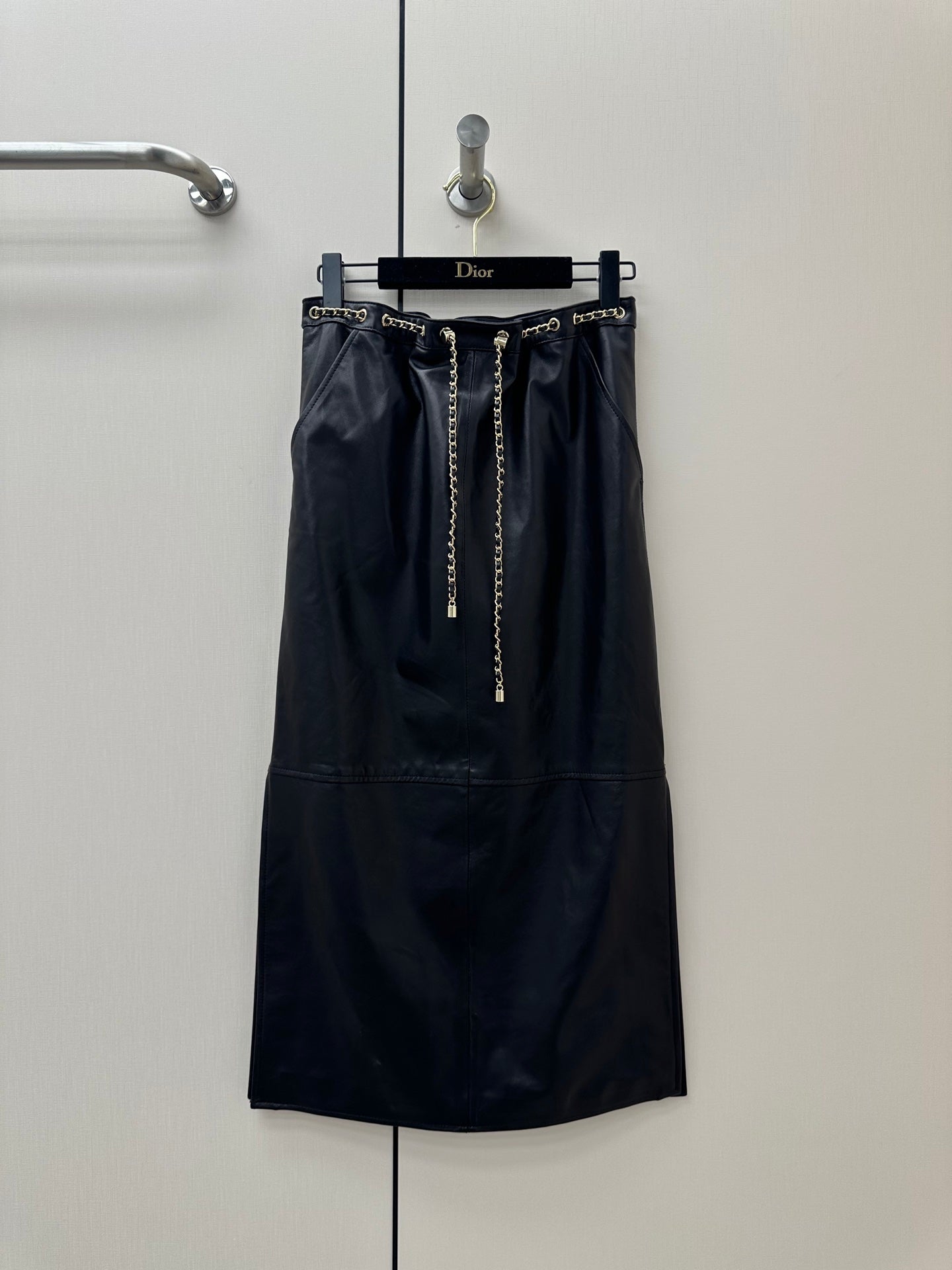 CC 26K Long Skirt Chain Drawstring Waist Side Split Leather 435102