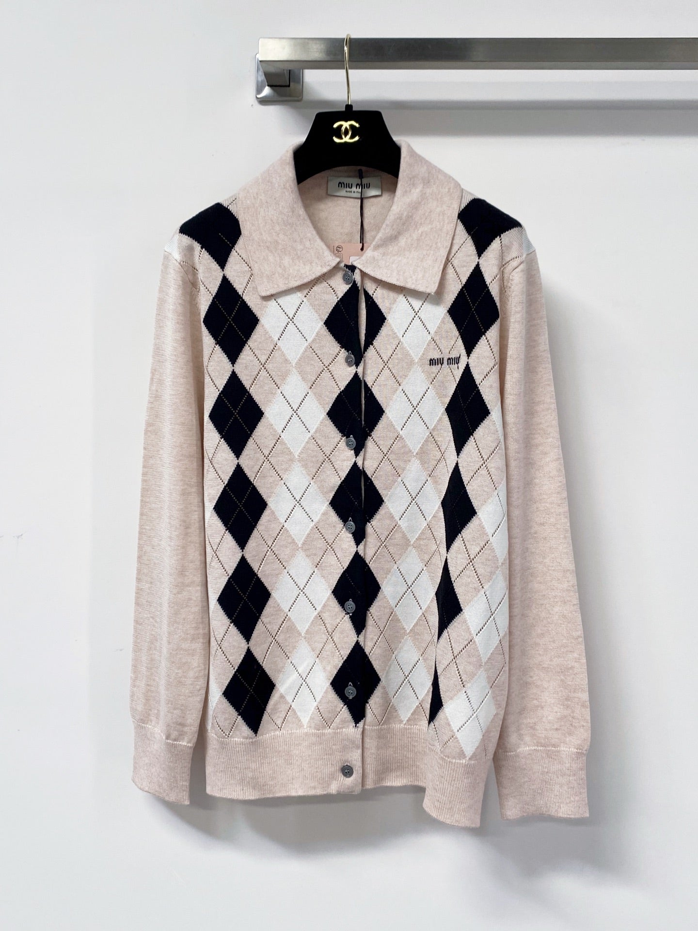 Miu Argyle Polo Sweater Wool 799765
