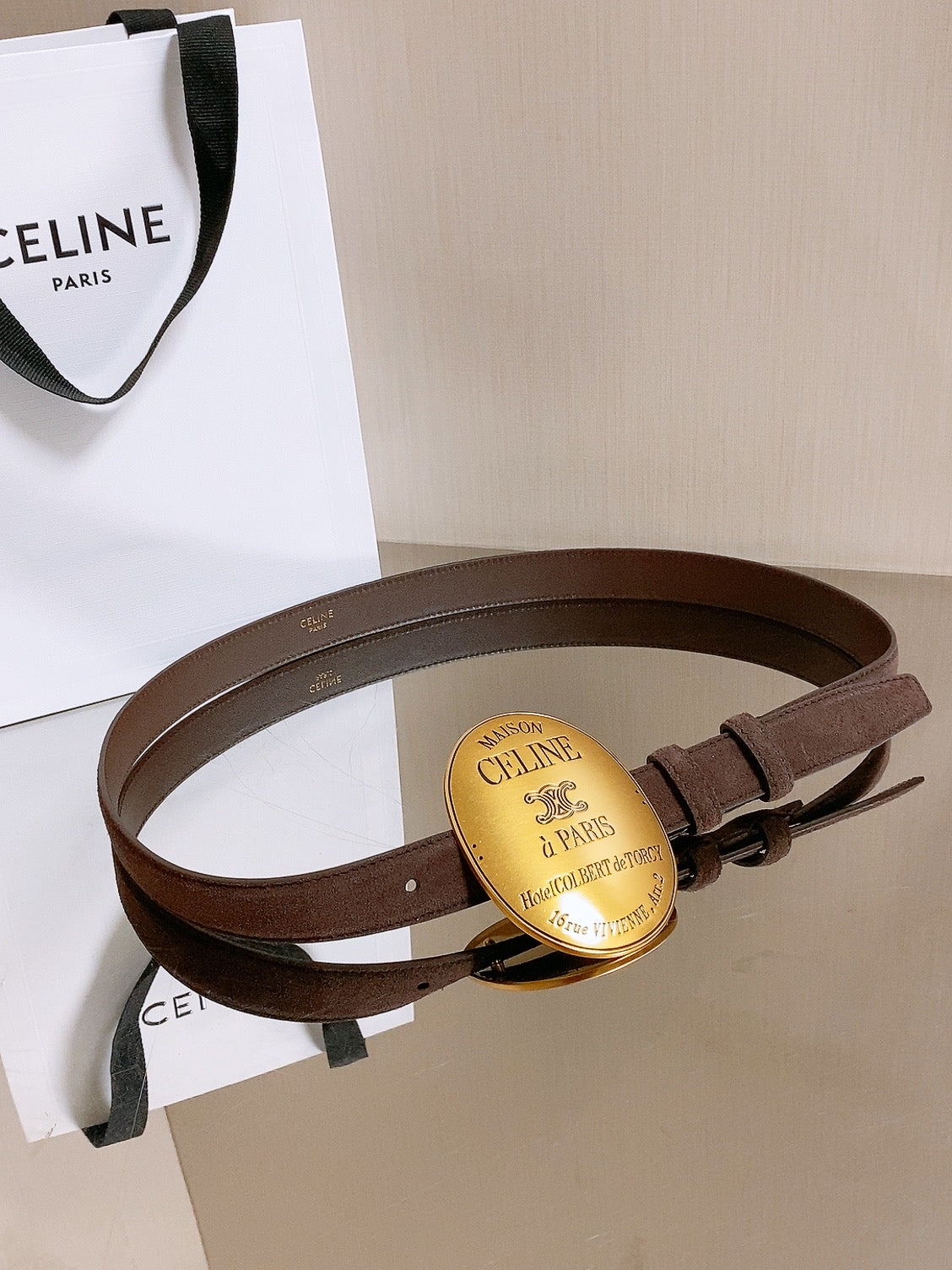 CE 26S Maison Belt 25mm Oval Badge Buckle Suede 218500