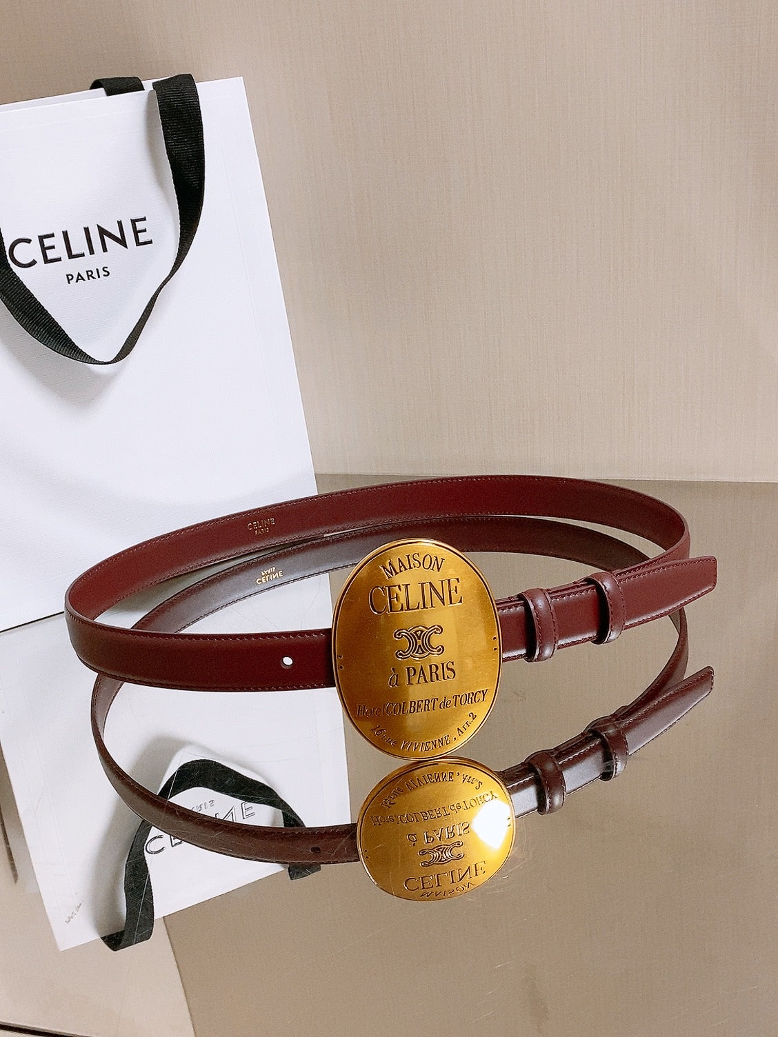 CE 26S Maison Belt 25mm Oval Badge Buckle Taurillon Leather 218505