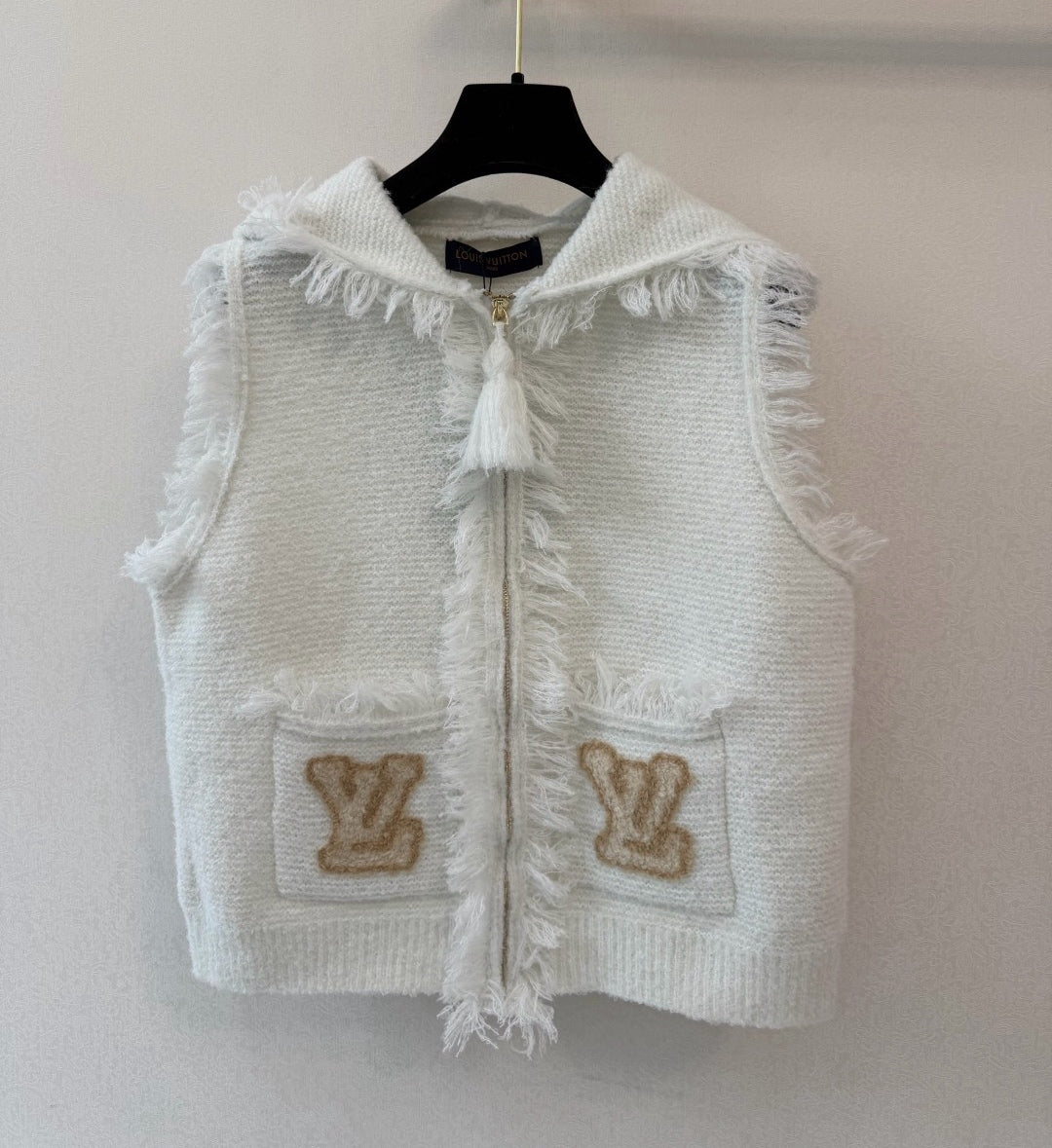 LV Fringe Hem Toweling Jacket Initials Wool 421042