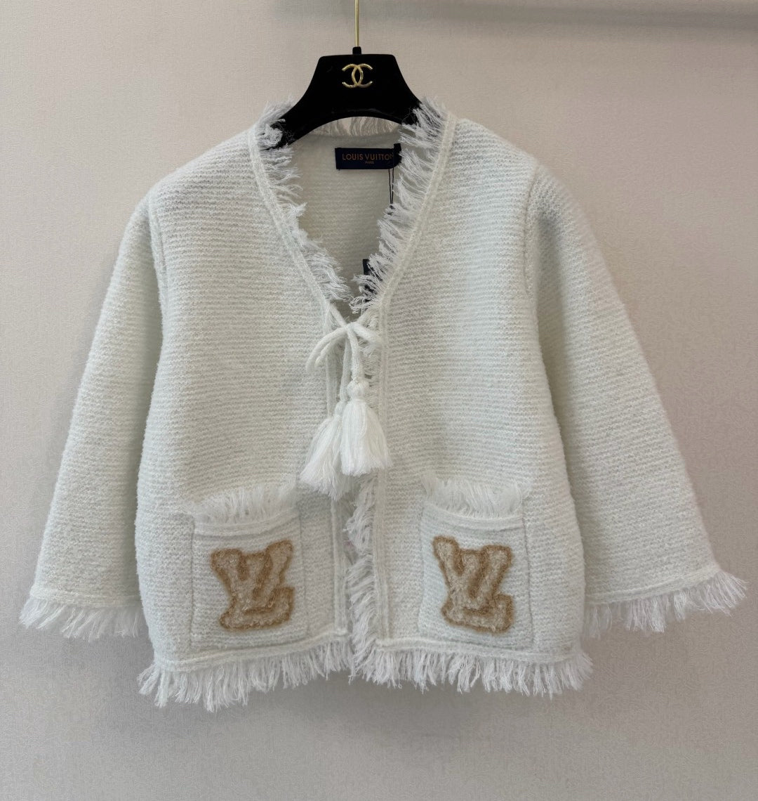 LV  Fringe Hem Toweling Jacket Initials Wool 421046