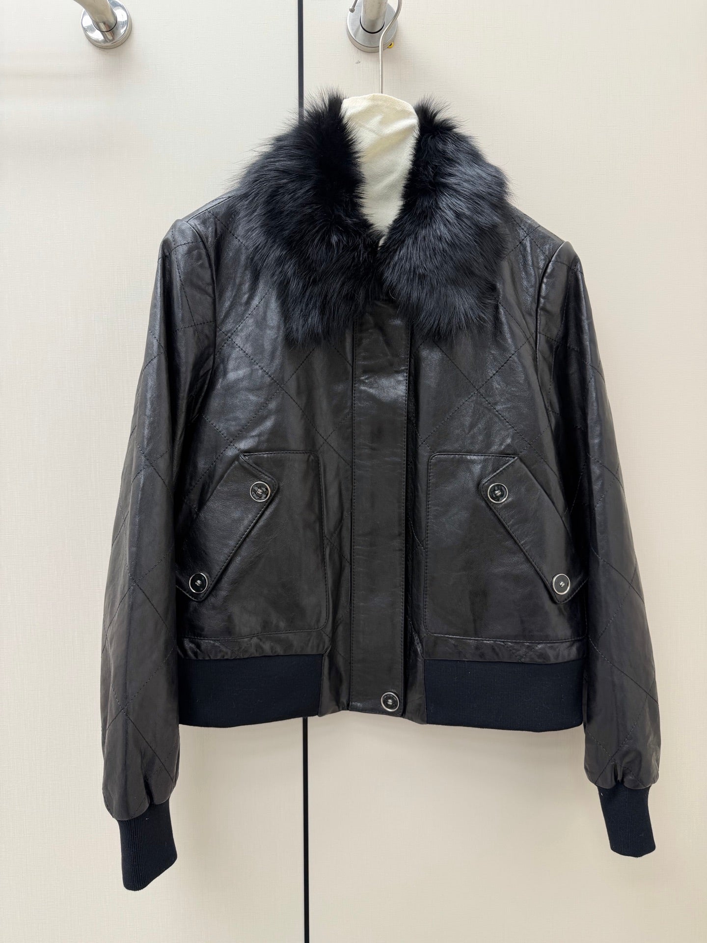 CC 26S Logo Hardware Fur Collar Jacket Lambskin 435086