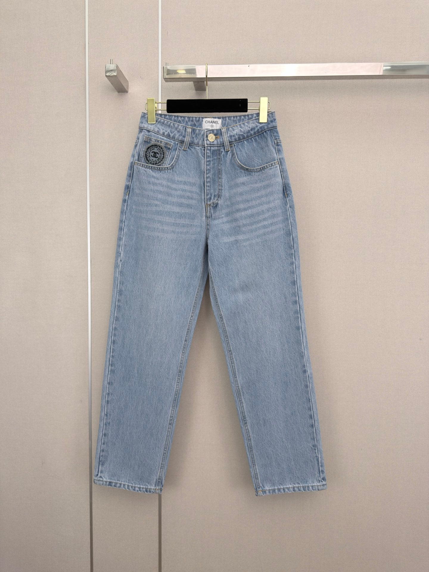 CC 26S Straight-Leg Denim Jeans Embroidered Double Logo Pocket Cotton 437703