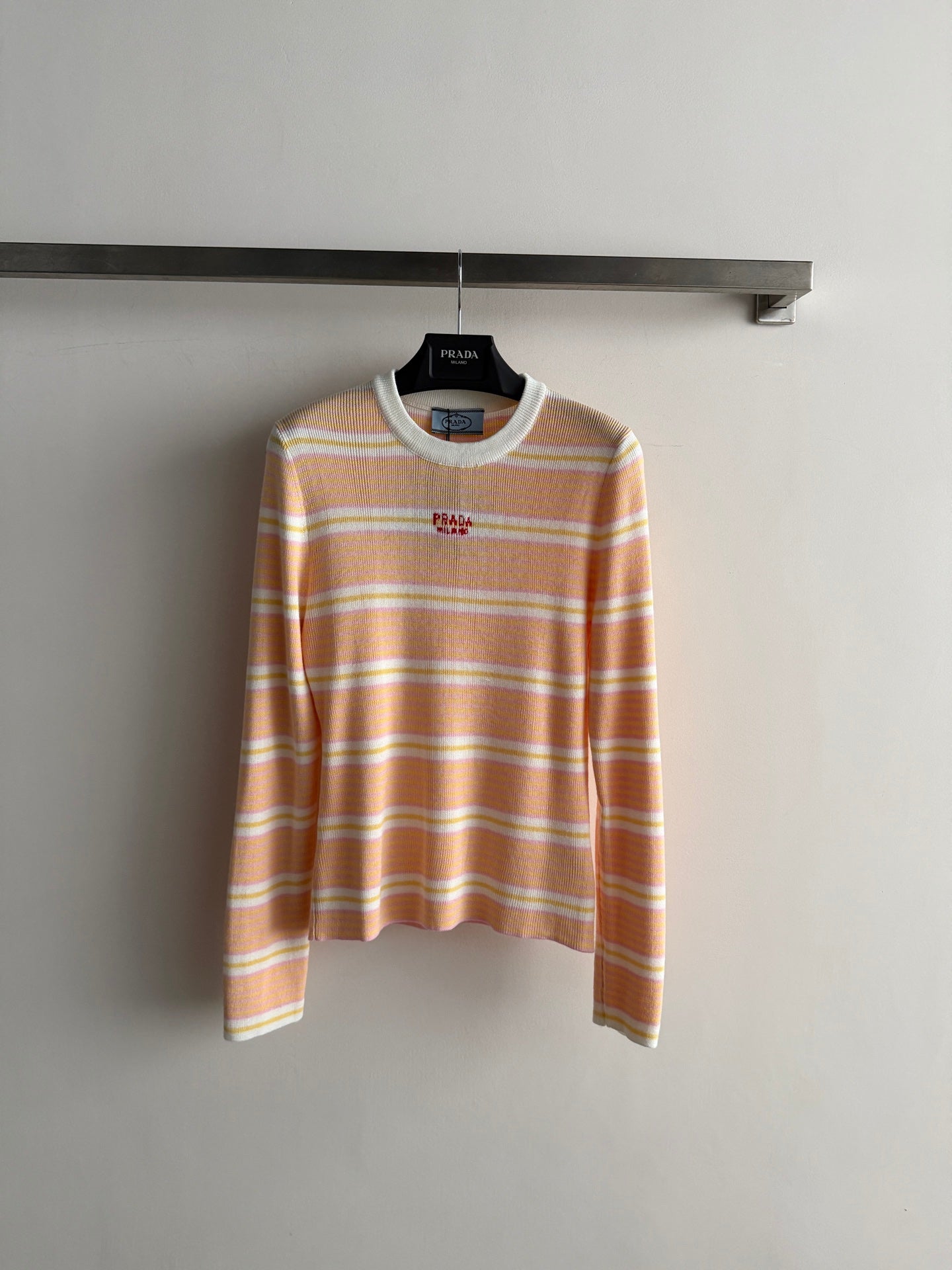 Prad 26FW Striped Crewneck Knit Sweater Logo Print Cashmere 447260