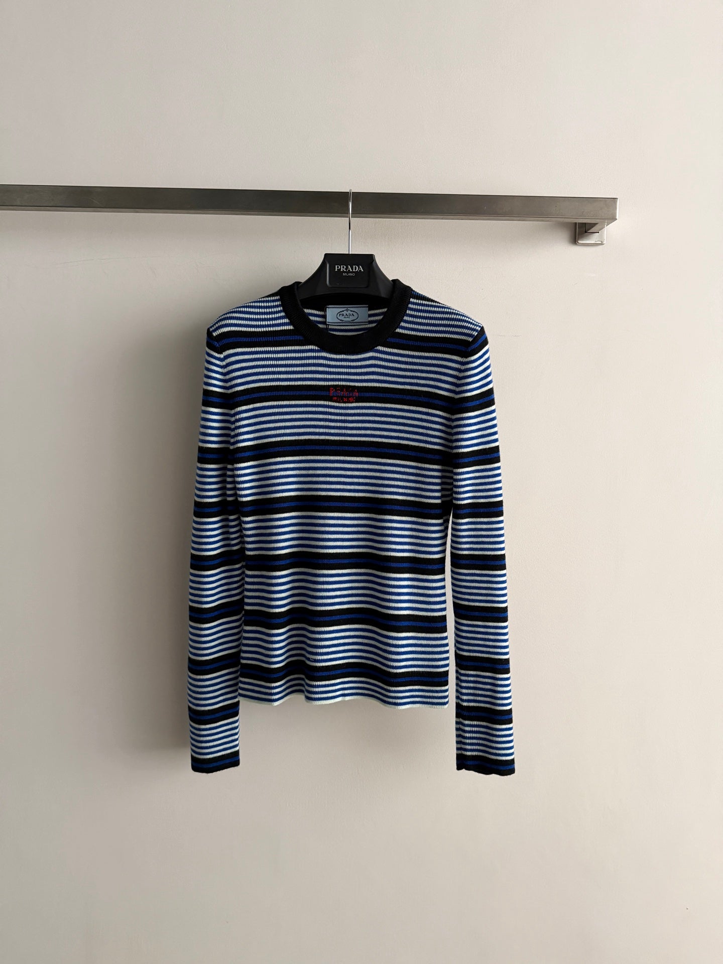 Prad 26FW Striped Crewneck Knit Sweater Logo Print Cashmere 447260