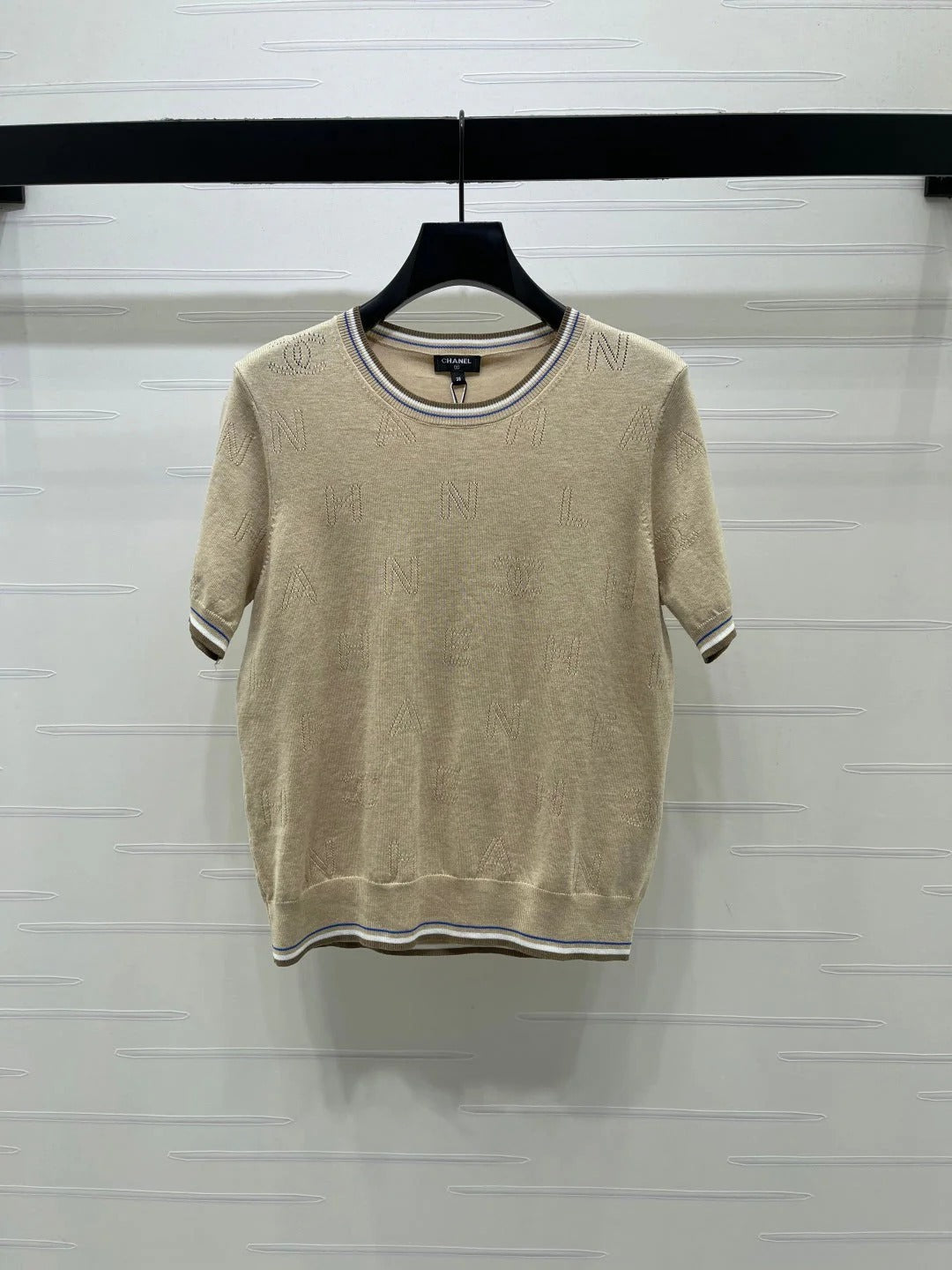 CC 2026 Hollow-out Knit Crew Neck Short-sleeved Top 380725