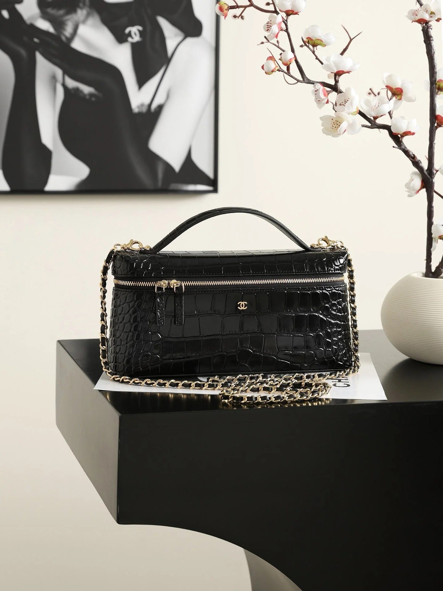 CC 26s Crocodile Embossed Vanity Bag 25cm Leather