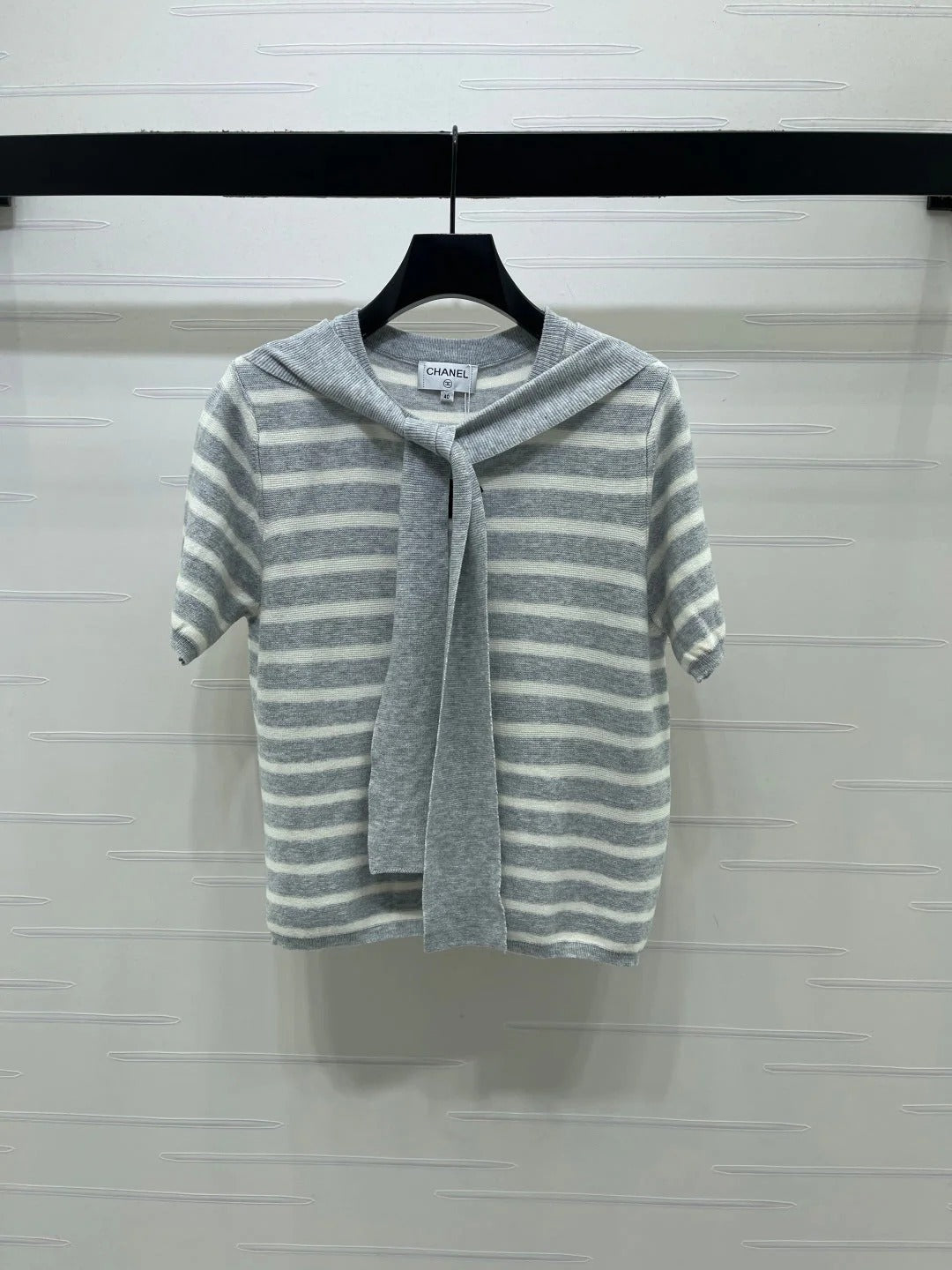 CC 2026 Shawl-Style Striped Knit Short-Sleeve Top Viscose 677747