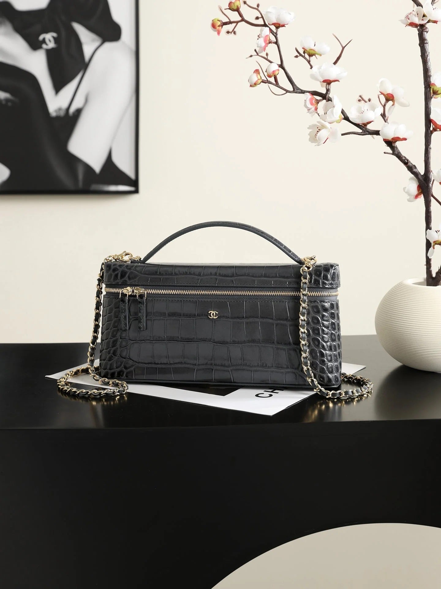CC 26s Crocodile Embossed Vanity Bag 25cm Leather