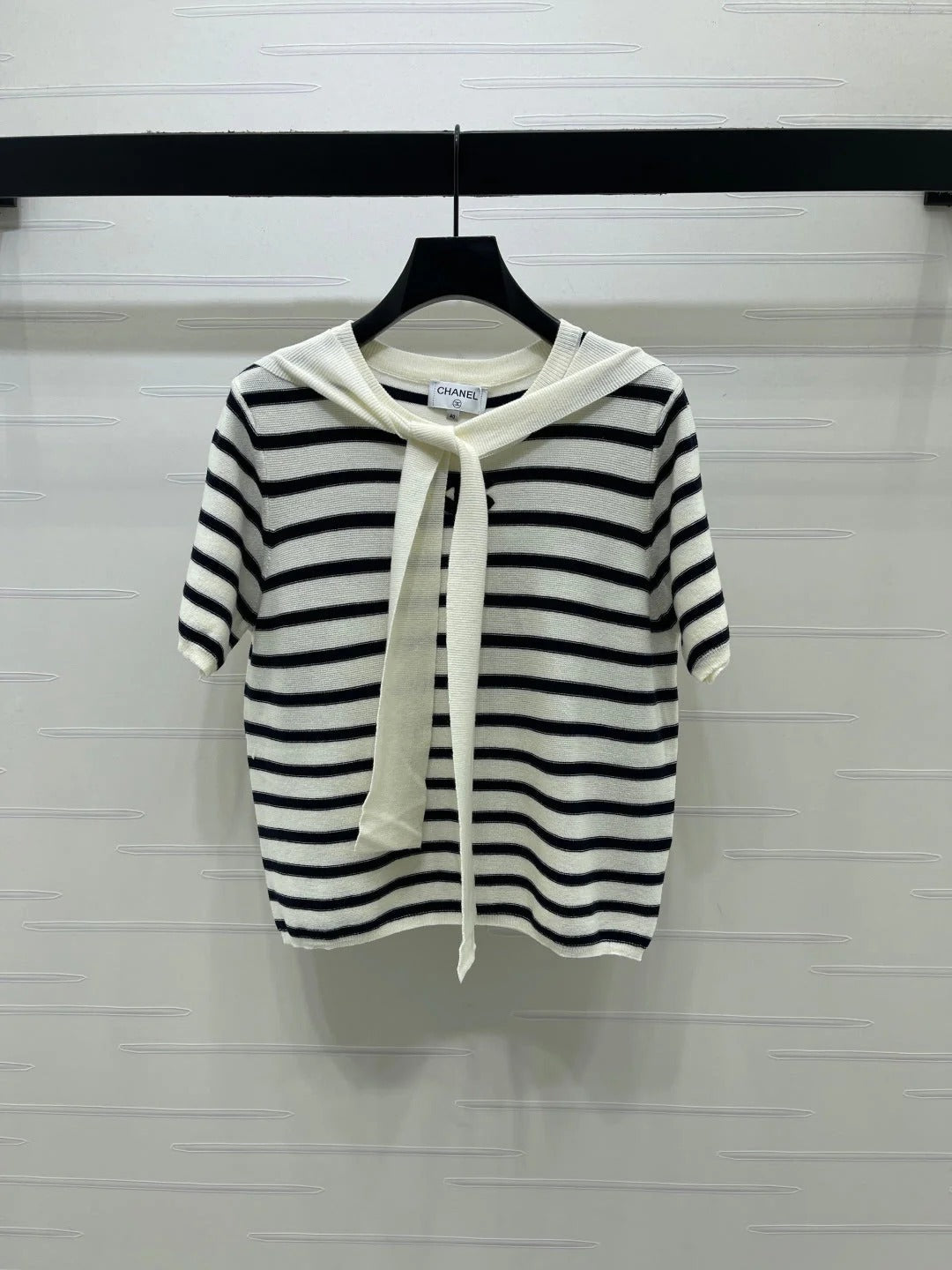 CC 2026 Shawl-Style Striped Knit Short-Sleeve Top Viscose 677747