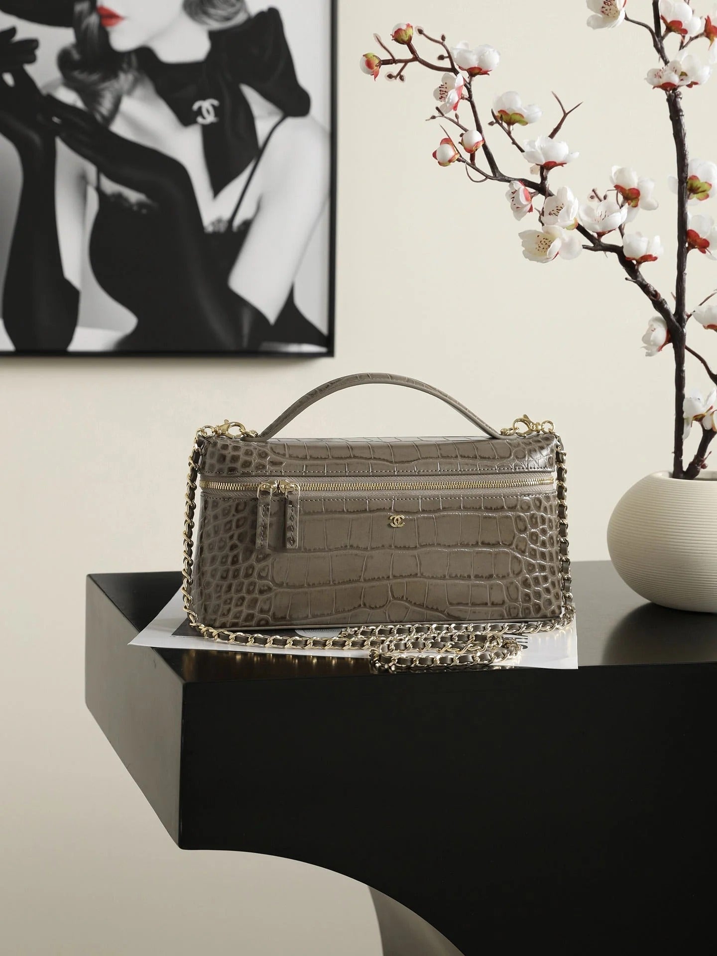 CC 26s Crocodile Embossed Vanity Bag 25cm Leather