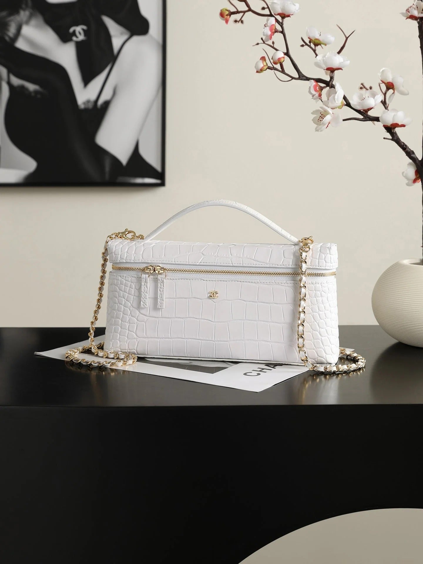 CC 26s Crocodile Embossed Vanity Bag 25cm Leather