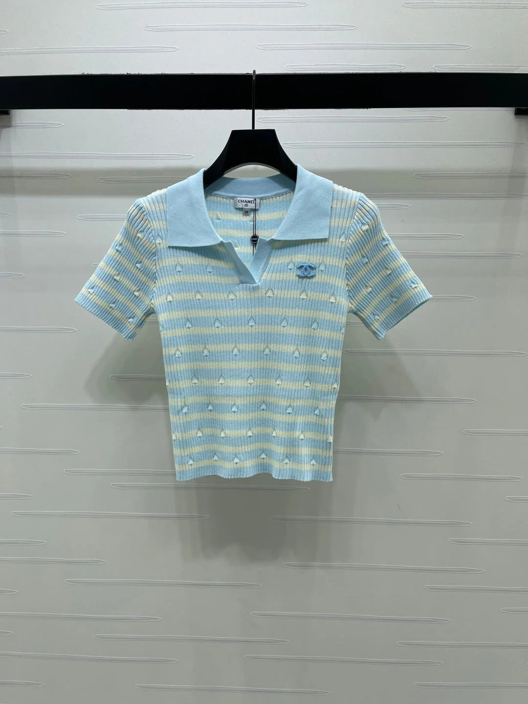CC 2026 Striped Collared Knit Short-Sleeve T-Shirt Cotton 677728