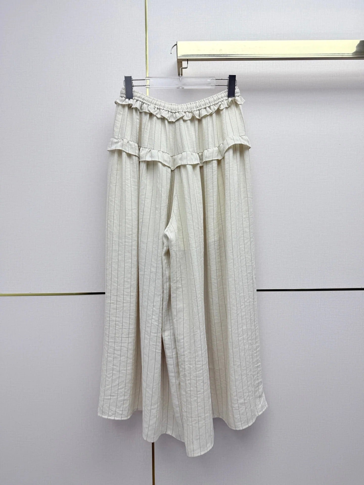 Chanel 2026 Ruffled Striped Wide-Leg Pants Cotton 244740