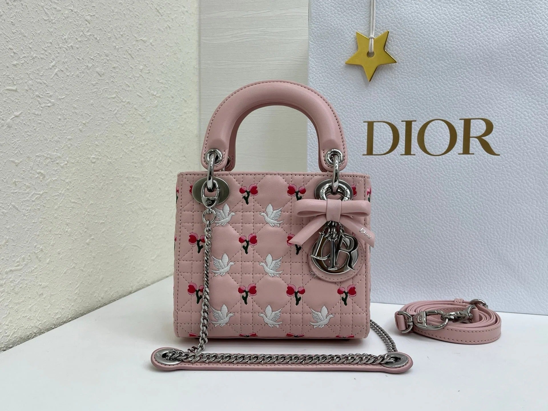 CD 2026 Bird Rose Design Lady Dior Bag Lambskin