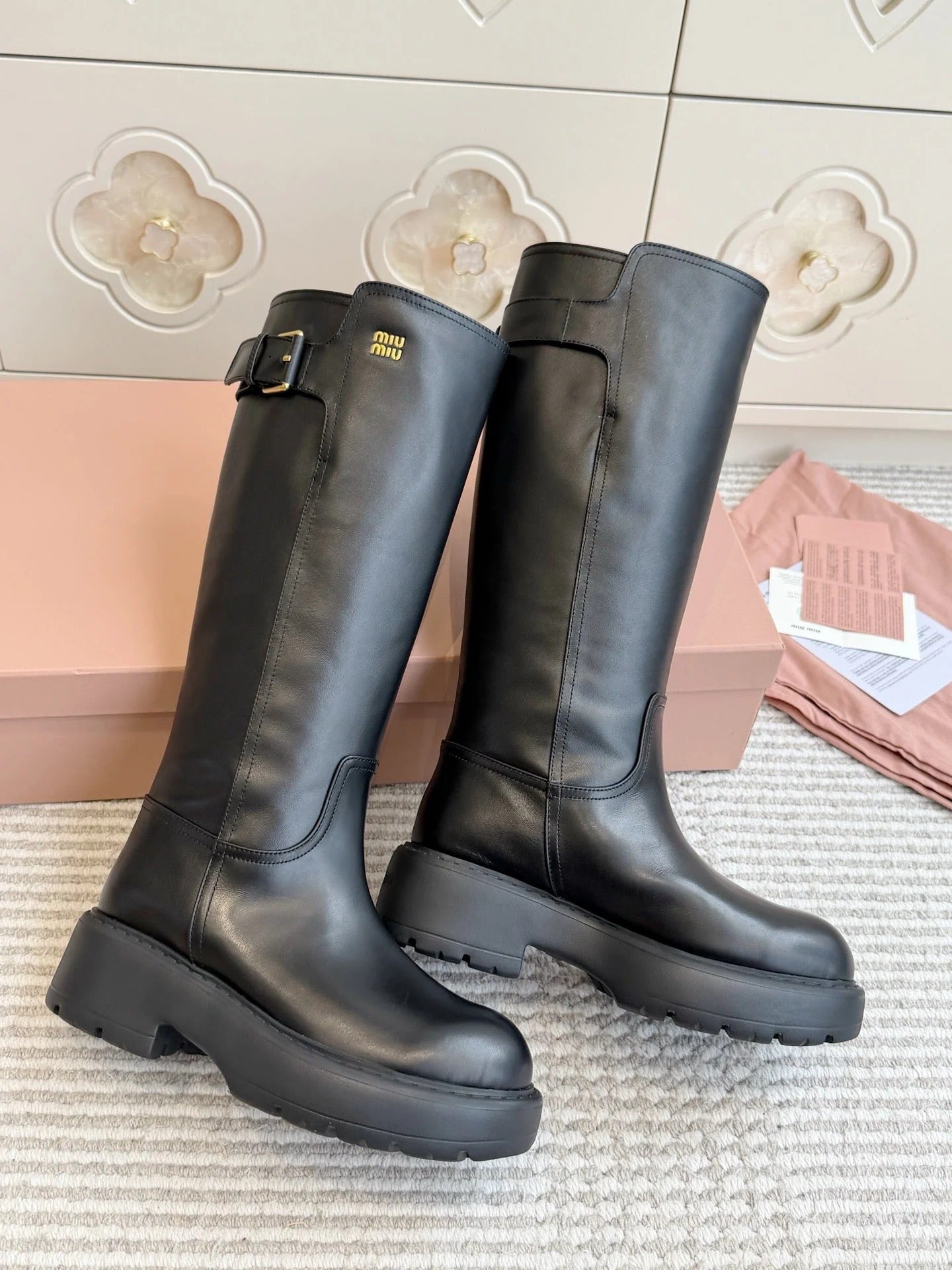 Miu 2026 Buckle-Detail Knee-High Boots Leather 955680