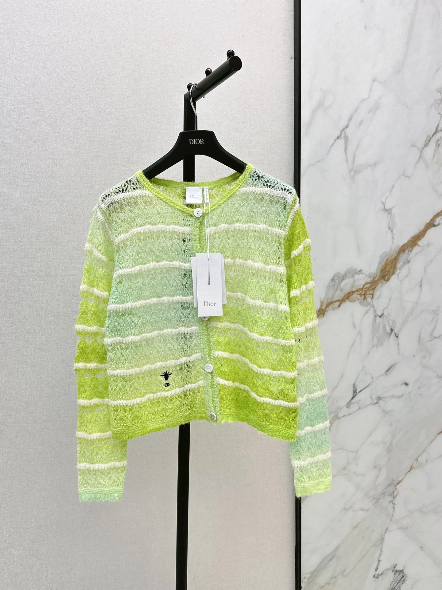 CD 2026 Striped Crew Neck Knit Cardigan Wool 787445