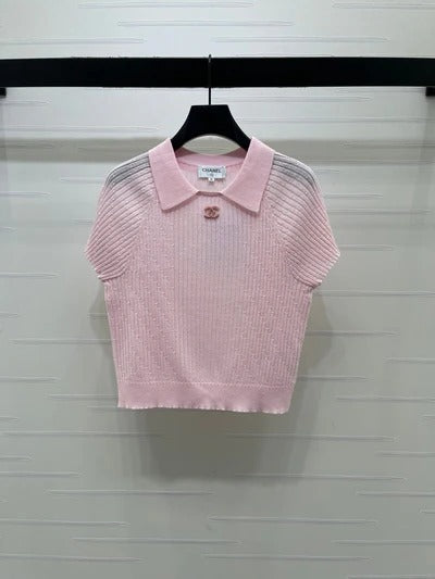 Chanel 2026 Collared Knit Short-Sleeve Shirt in Knit Fabric 376014