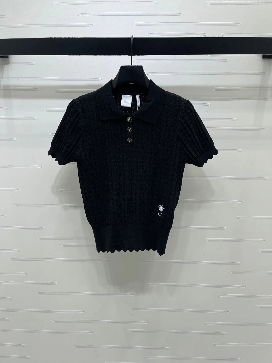 CD Knit Short-Sleeved Top Black Wool Acrylic Nylon Polyester 397467